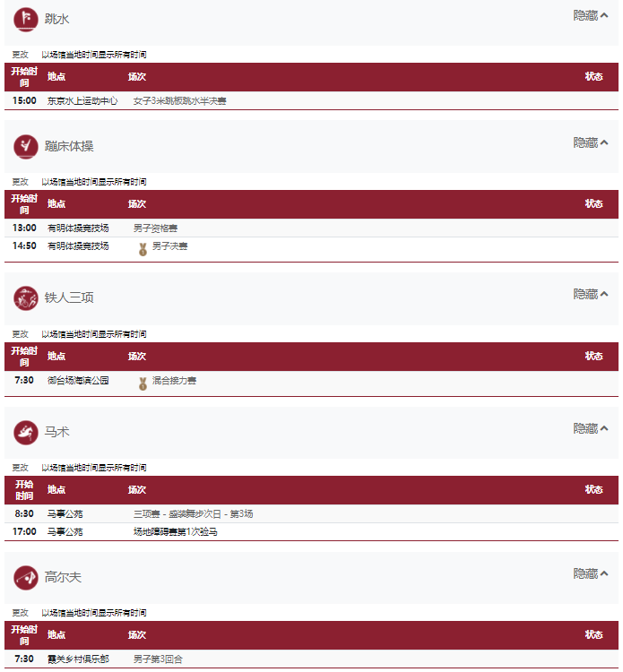 2021东京奥运会7月31日比赛详细赛程 2021东京奥运会7月31日比赛项目